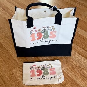 1985 Vintage Canvas Tote Bag Set - Black and Cream